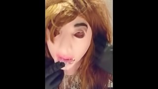 Trans sissy masked deepthroat and hard anal solo