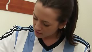 Soccer uniform looks hot on this masturbating teen