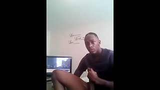 Black stud strokes his monster cock on webcam
