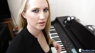 Piano playing cutie reveals her natural tits