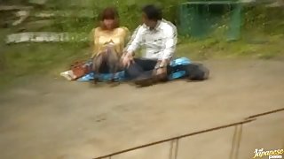 Horny Japanese couple have hardcore outside sex fun