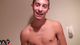 Sexy gay teen with a stunning body sucking a stranger's cock