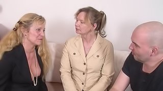 Mature German women get their old cunts thoroughly throbbed in an exciting FFM sex