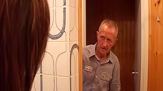 60 year old plumber fucks his dick into her teen pussy