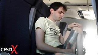 cumming on airplane