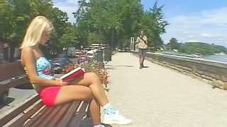 Nice blonde babe gets fucked in a public park