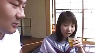 Pretty japanese schoolgirl takes moms place !