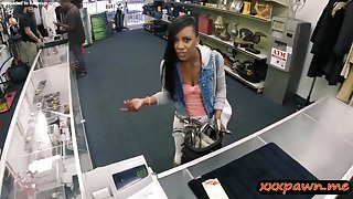 Pretty black babe fucked at the pawnshop for the golf clubs