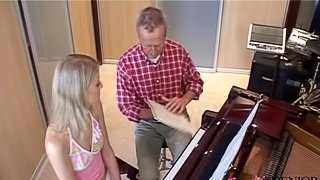 Old piano teacher pounds his dick into her teen pussy