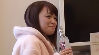 Enchanting Japanese cowgirl gets her hairy pussy spooked after a wild party