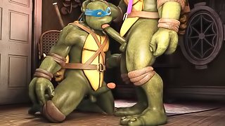 3D cartoon ninja turtle sucks cock and gets fucked