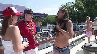 Busty babes with nice ass in bikini getting drunk in a reality shoot outdoor