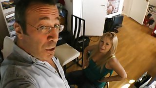 Cute blondie eats a cock