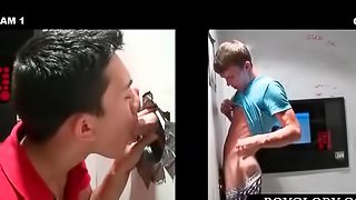 Gay teen sucking a lucky shaft on gloryhole