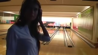 After bowling Czech girl gives boyfriend blowjob in the restroom