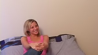 First time video shoot for a cute blonde with perky tits